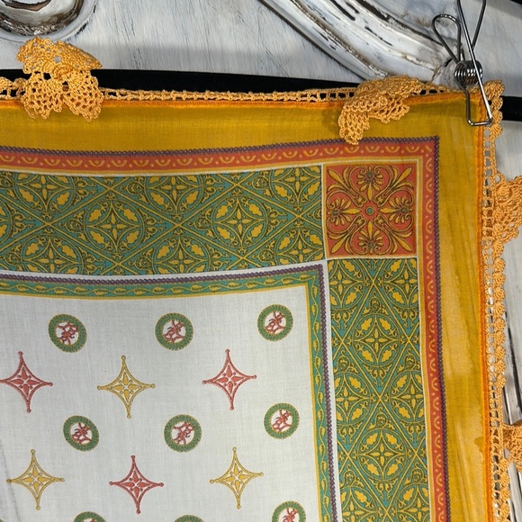 Elegant White and Green Scarf with Orange Accents - Picture 3 of 6